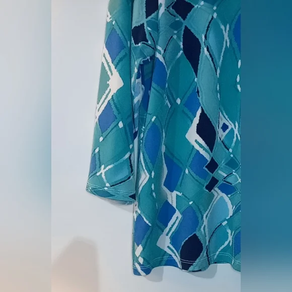 Allison Daley Large Blue Teal Abstract Geometric Blouse 3/4 Sleeve Knit Top L - Picture 3 of 7